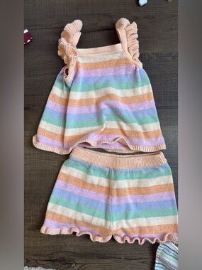 GAP Pastel Striped Knit Tank & Shorts Set - Peach, Mint, Lavender, Cream